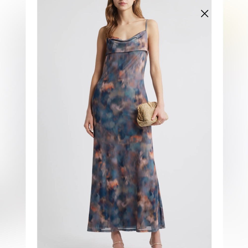Open Edit Print Mesh Maxi Dress